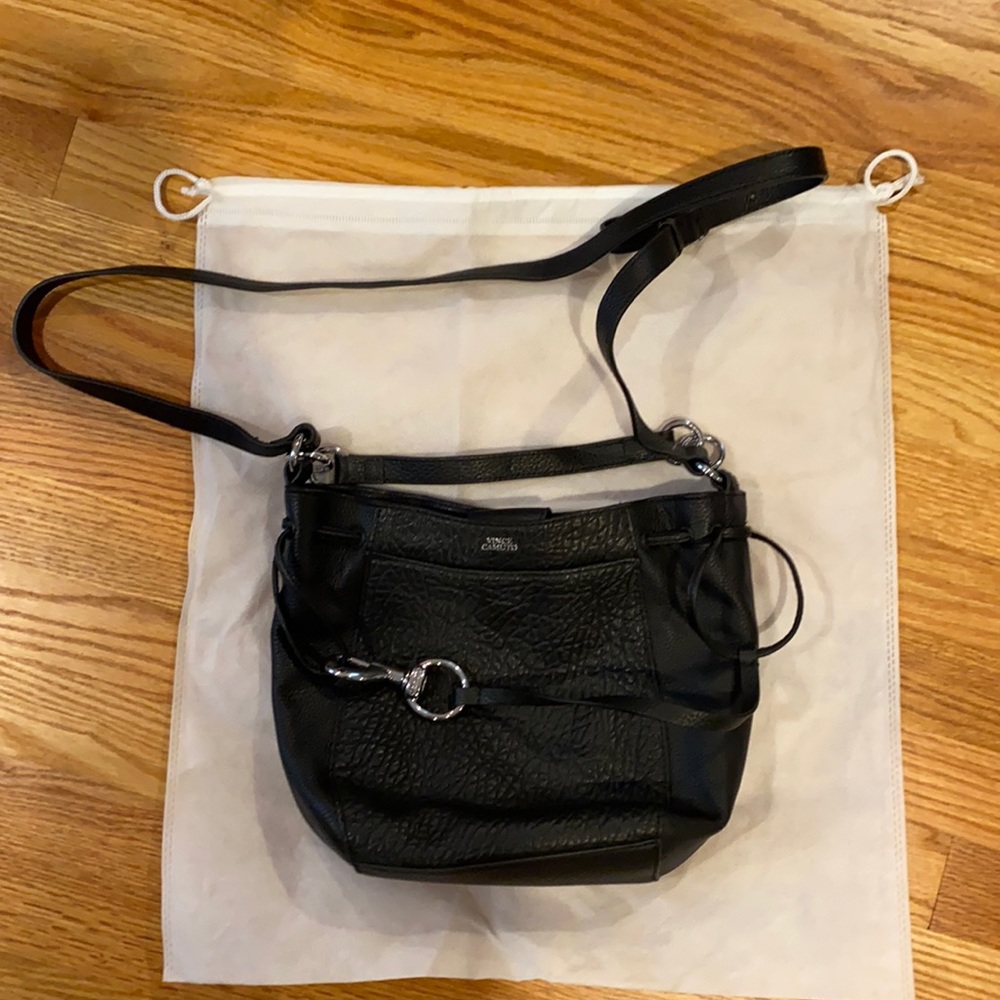 Black leather Vince Camino crossbody bucket bag